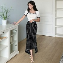떳다그녀 마이라 도트 언발 롱 스커트