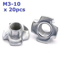 팝너트볼트 리벳너트 M3 M4 M5 M6 M8 M10 4 개의 클로 너트 T-너트 블라인드 프롱 인서트 목재 가구 하드웨어 탄소강 Q235 DIN1624 20 개, M10 20pcs