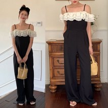 허니시스터 22MA09 9266 프릴 오프숄더 점프슈트