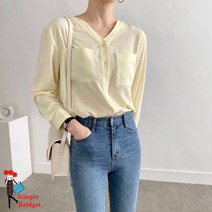 칼라리스 브이넥 블라우스 여성 노카라 정장 봄 오피스룩