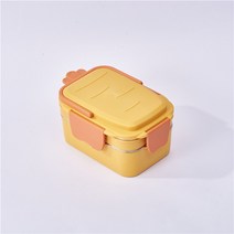 학생들을위한 더블 레이어 스테인레스 스틸 도시락 상자 휴대용 단열 도시락, 사이즈：긴21CM폭12CM높은10CM, 노란 무 더블 도시락（플라스틱 숟가락）