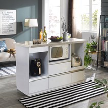 퍼니아트 인조대리석 플러스 심플 와이드 홈바, 하부장_화이트/대리석_브라운