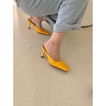여자 스퀘어 뱀피 샌들 뮬 힐 슬리퍼 구두 7cm