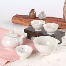 [WINZI_마켓] 백자다도 손님대접 다기찻잔세트 선물용찻잔 선물용다기 백자다기세트, 청화 베이지 균열 3인 다기세트(6p), WZ류_단일옵션