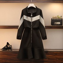 위위브렌 여성용 캐주얼 긴팔 지퍼 배색 원피스