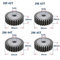 랙기어 Mod2 42 치아 57 치아 치아 경화 두께 20mm 2 모듈 메탈 피니언, 56개의 치아, 거친 구멍