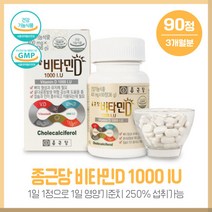 튼튼한 일상을 위한 골다공증발생위험감소도움주는 비타민D 1000IU90정 종근당 1일1정으로 1일 영양성분 250% 섭취가능 건강기능식품, 본문참고, 본문참고