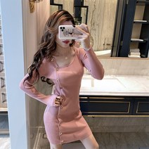 언발니트원피스 비스듬한 어깨 여성 가을 스키니핏 힙랩 이너 스웨터 짧은 2732085825