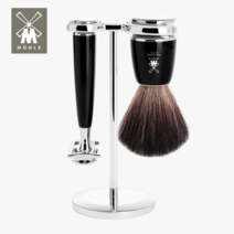 Mühle 뮬 RYTMO 독일 습식 수동 안전 면도기 쉐이빙 브러쉬 세트 블랙, 1개