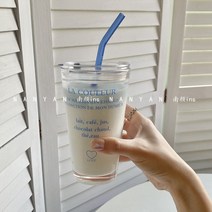 유리컵프린트 보이핏 볼륨 영문 플라워 프린팅 클래식 빨대 물컵 아침식사 대용량 커피잔 2876592834