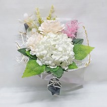 플로랄벨로 납골당 추모 성묘 실크플라워 미니 꽃다발 택1, 볼수국 레이스장미 꽃다발 화이트