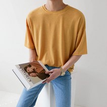파스텔 린넨 여름 오버핏 기본 무지 라운드 반팔 티셔츠(7color)