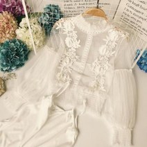 우아한 레이스 나비 랜턴 슬리브 빈티지 꽃 자수 긴 드레스 여성 요정 A라인 메쉬 파티 여름 198157