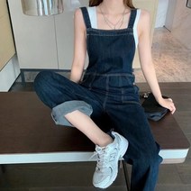 오리진 블루 데님 멜빵바지 점프수트 민소매 캐주얼 여성룩
