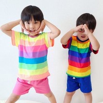온더키즈 화사한 아동 무지개 유아 티셔츠 상하복 남아 여아 세트 주니어 등원룩