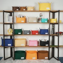 홈바내쓰 패브릭 바구니 펠트 수납 장난감 정리 바스켓 책장 수납바구니, L, 애프리콧