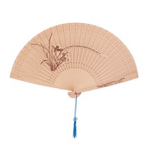 휴대용 접이식 (나무향 전통부채 B타입 중형- 난초) 동양화 향나무 풍경 전통 부채, 1개