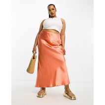 ASOS DESIGN 애프리콧 커브 새틴 바이어스 미디 스커트