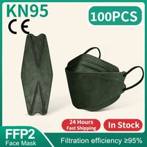 어린이용 kn95 마스크 ffp2 마스크 물고기 니노스 어린이용 통기성 입 마스크 N95 마스크 KN95 마스크, 11 100pcs dark green