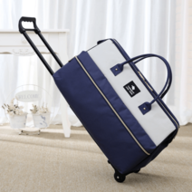 바퀴달린보스턴백 2박3일여행가방 이동식 고속버스 수하물 제주도 가벼운 파견, 라지 56*25*35cm, 네이비+화이트 패치