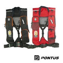 폰터스 자동팽창식 바다 낚시 구명조끼 3포켓 PL-9500B PL-9600R, 블랙