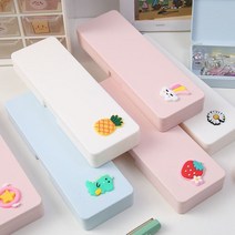 PKFARM 1+1 큐티 포인트 사각 플라스틱 필통 케이스 하드 펜슬케이스, 화이트오렌지