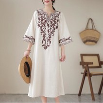 여성 복고풍 브이넥 원피스 빅사이즈 자수 고곱 원피스 오버핏 12Y0324