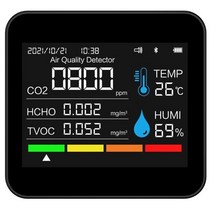 이산화탄소측정기 플라스틱 공기질 모니터 CO2 측정기 APP BT 이산화탄소 감지기 PM2.5 온도 센서, 01 Black