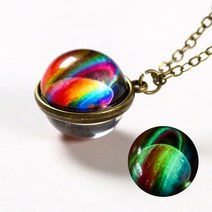 행운 목걸이 지구 달 행성 유리 공 noctilucent 펜던트 양면 발광 은하 성운 우주 쥬얼리