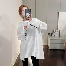SJW 봄가을 맨투맨 여성용 언발 무지 래글런 소매단추 긴팔 티셔츠 빅사이즈 이너