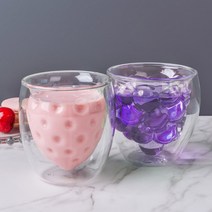 인블룸 1+1세트 과일 이중유리컵 250ml (딸기 포도), 딸기+포도