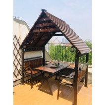 통나무집 부식방지 목재 조립식 정자 방수 쉼터 정원, 흰색 플라스틱 나무 캐빈  테이블수납 포함