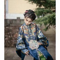 예쁜 개량 생활 계량 한복 anxuan 여성 스탠드 업 컬러 페어 비파 슬리브 롱 재킷 짠 골드 모조 메이크업 꽃 Ming-made spot