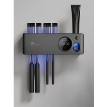 무선 스마트 칫솔 살균 건조기 자동 UVC 화장실 드라이기 거치대, 블랙 UV살균기+컬러 컵 3개