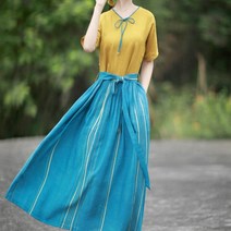 에스닉 프린트 원피스 여 르네상스 bf 빈티지 린넨 롱 스커트 느낌