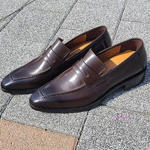 젠틀안트 핸드워싱 다크 홍창 이태리카프 슬립온 수제화 패니로퍼 브라운xyz273