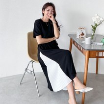 샐리 배색 롱 원피스 빅사이즈 여름원피스 반팔원피스 롱기장 여성용 투톤원피스