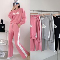 세이러브 국산 봄가을 여자 쥬드 레터링 핑크 슬림 부츠컷 트레이닝복 세트
