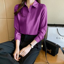 빨강몽키 긴소매 탑 새틴 여성용 오피스룩 여성셔츠 페미닌 여성 블라우스