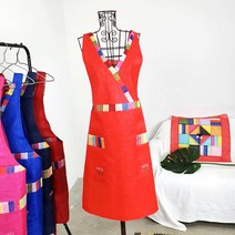 하마공방 V라인 조각보 꽃자수 전통한복 앞치마, 1개, 빨간색