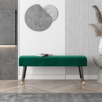 식탁 벤치의자 편한식탁의자 패브릭 스툴 럭셔리 침대 벤치 벨벳 소파 직사각형 북유럽, 가로80세로40높이43그린플리스~블랙골드발