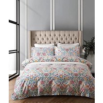 럭셔리 이불 커버 빈티지 포르투갈 타일 멀티컬러 Azulejos 메달리온 데님 블루 패턴 3피스 면 침구 세트 (포터리 네이비 트윈), King