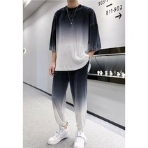 엔티랄라 세트 남성 세트 투피스 얼음처럼 차가운 반팔+바지 레저 스포츠 세트 투피스 접촉 냉감 세트