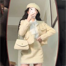트위드셋업 트위드 투피스 하객룩 피로연 크롭 드라마 작은 남자 가을 하이 엔드 감각 연예인 기질 향기로운 바람 슈트 스커트 여성 봄 겨울