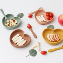 [움바움바] 아기 유아 실리콘 하트 흡착식판 접시 그릇 식기, 베어 브라운, 1세트