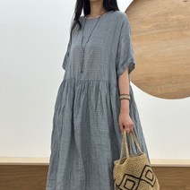잔체크 백리본 린넨 원피스
