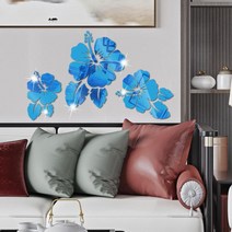 붙이는거울 라탄거울 휴대용거울 꽃거울 벽 스티커 Diy 아크릴 3D 장식 Miroir 벽화 홈 거실 침실, 02 Blue