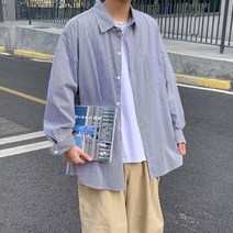 스트라이프 셔츠 남성 홍콩 스타일 일본 복고풍 긴팔 셔츠 한국 버전 트렌드 느슨한 캐주얼 올 매치 탑