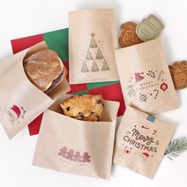 [핸즈픽메이드] 크리스마스 크라프트 쿠키봉투 20장 U자형 코팅 빵봉투 쿠키 스콘 포장 종이 도넛 고로케, 02.쿠키맨, 20개입
