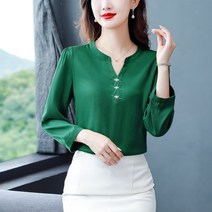 봄 봄 9부 소매 상의 여성 새틴 컴포트 셔츠
